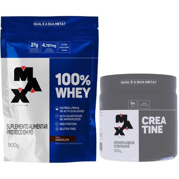 Combo Whey 100% 900g e Creatina 300g - Max Titanium