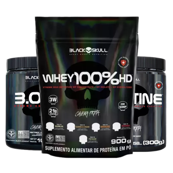 Whey 3W 900g + Pré-Treino B.O.P.E. 300g + Creatina 300g